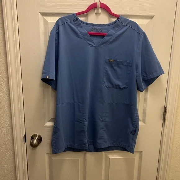 Figs Technical Collection Mens XL Big Sky Chisec Blue 2 Pocket Medical Scrub Top - Picture 2 of 3